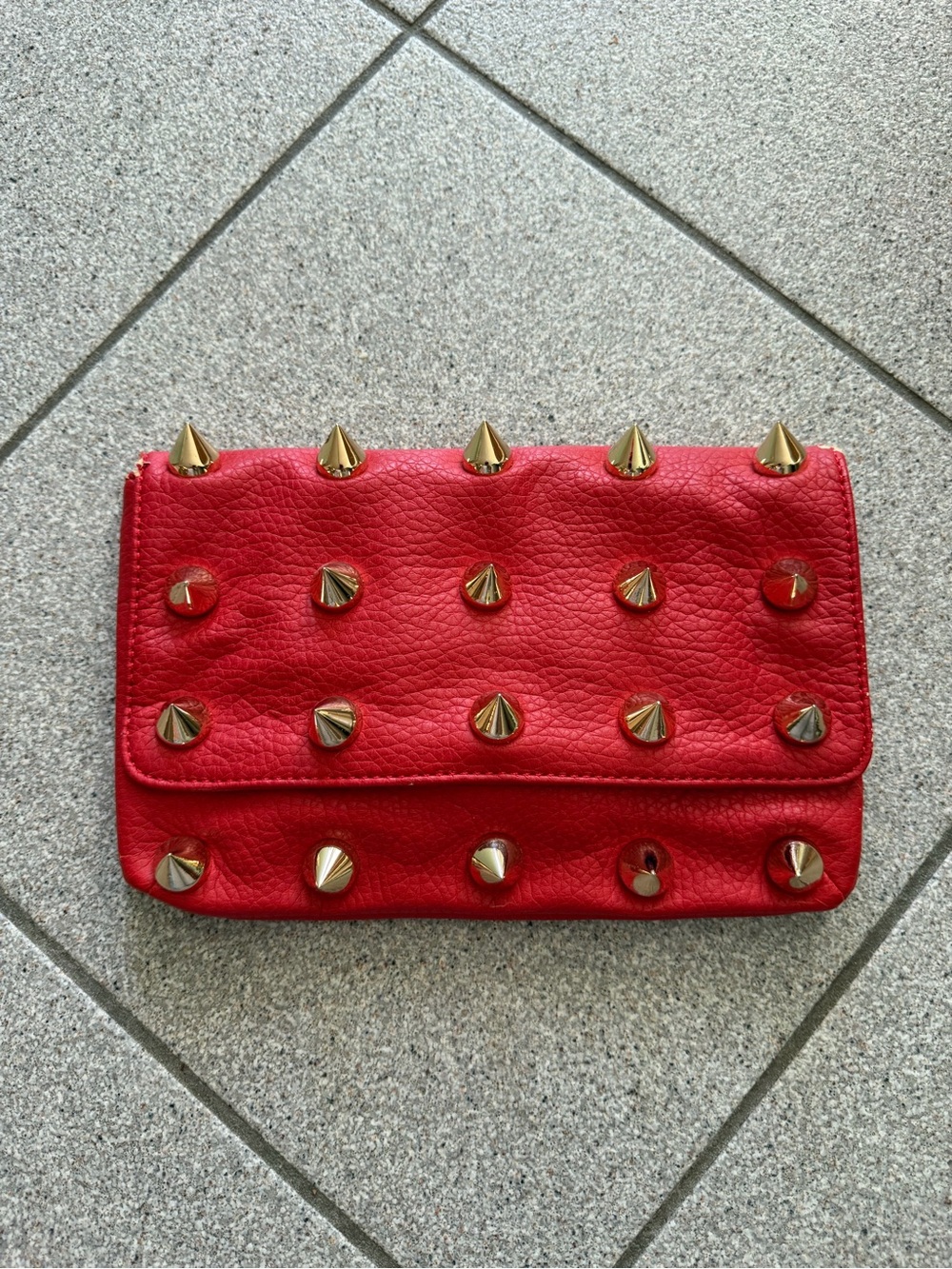 Red Spike-Stud Leather Clutch - Fashionable Evening Bag
